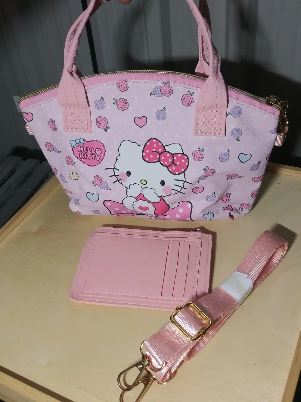 Hello Kitty Pink Shoulder Bag Set with Matching Wallet and Strap
